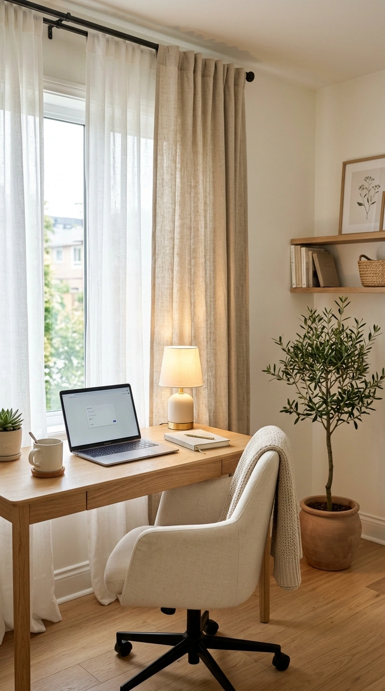 001 Layer Sheer White Curtains With Natural Linen Pane