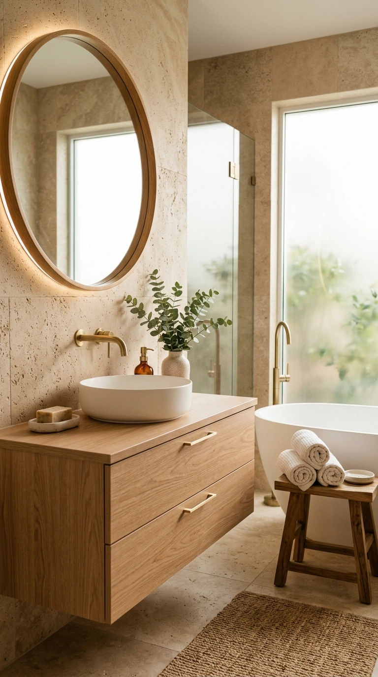001 Warm Wood And Stone Zen Bathroom Retreat Create a