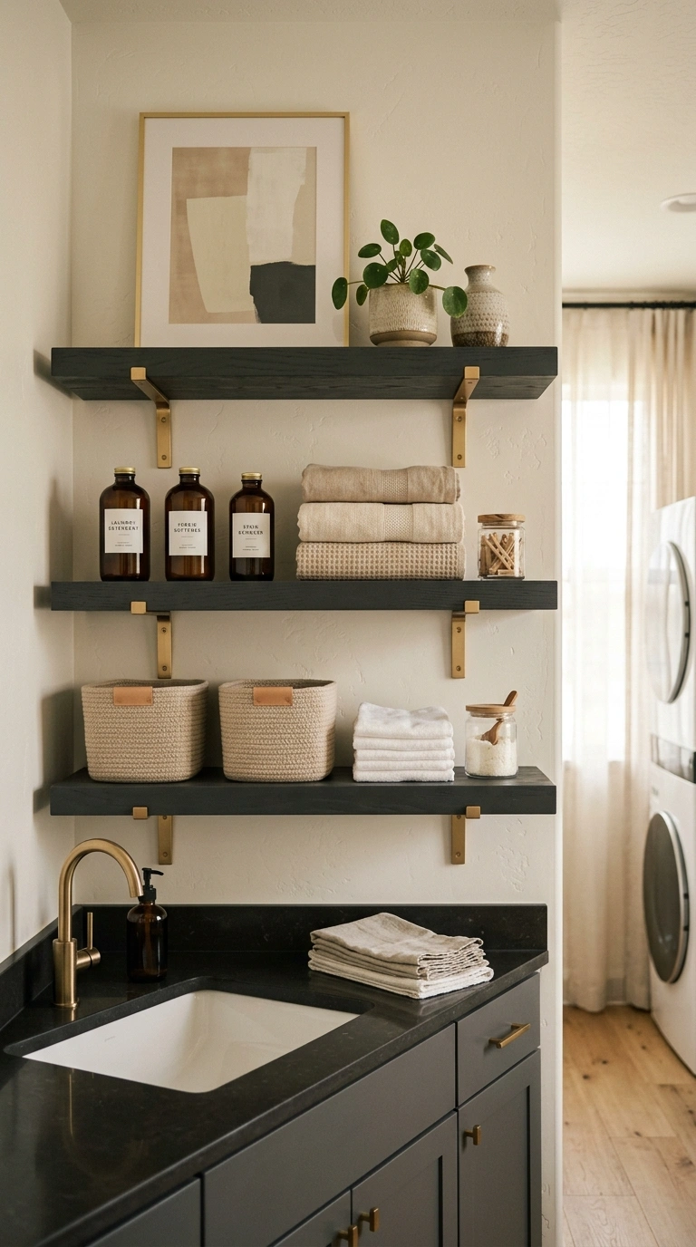 002 Dark Moody Shelves With Gold Hardware Create a hig