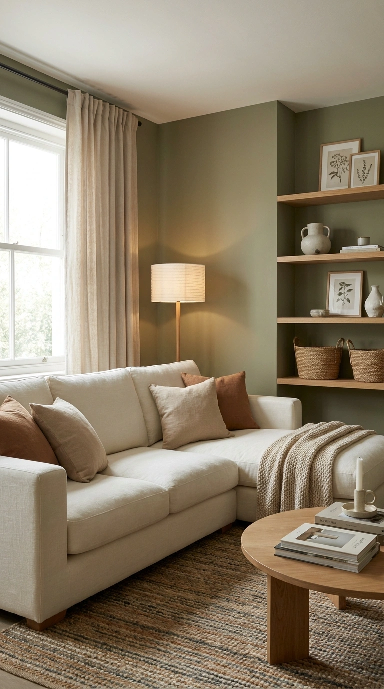 002 Muted Olive Green Living Room Walls Create a high