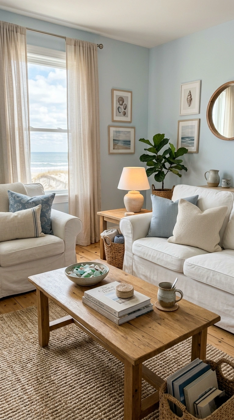 002 Pale Blue Coastal Living Room With Natural Wood Ac Pale Blue Coastal Living Room 202605202304