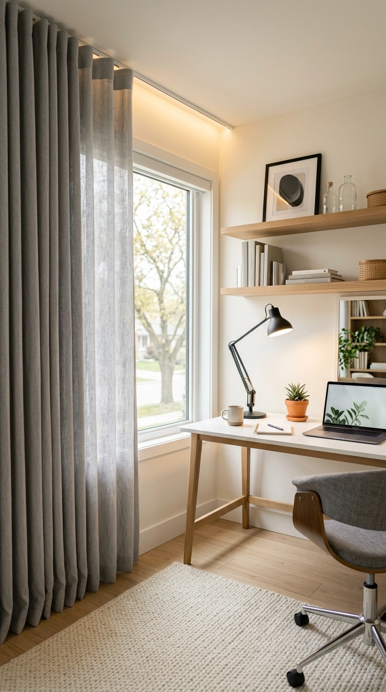 002 Soft Gray Ripple Fold Curtains In A Modern Office