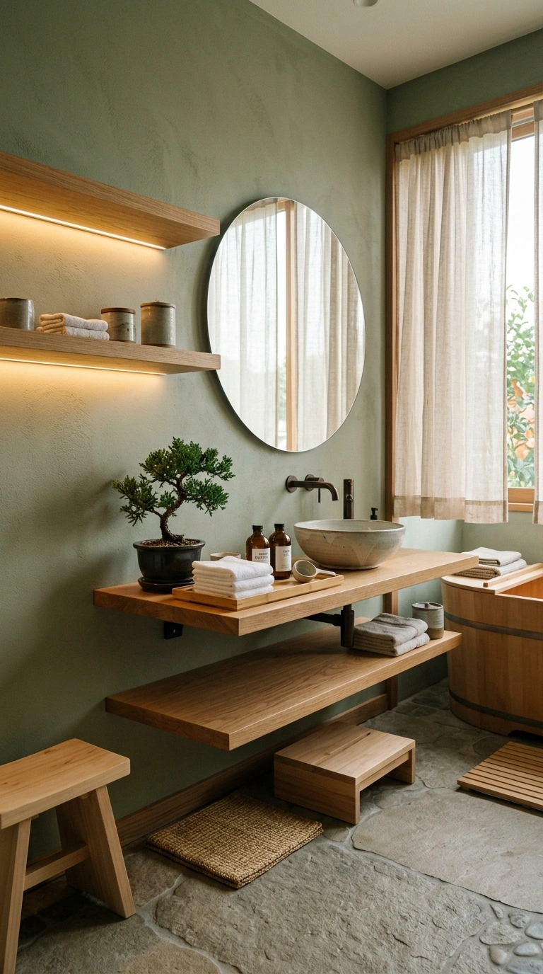 002 Soft Sage Green Japanese Spa Bathroom Create a hig