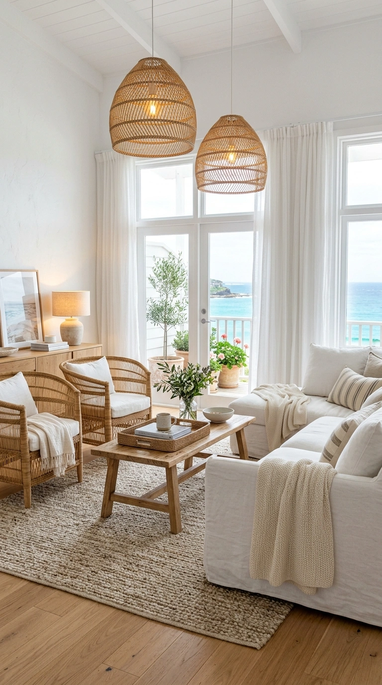 003 Bright White Coastal Living Room With Rattan Furni White coastal living room rattan… 202605202305