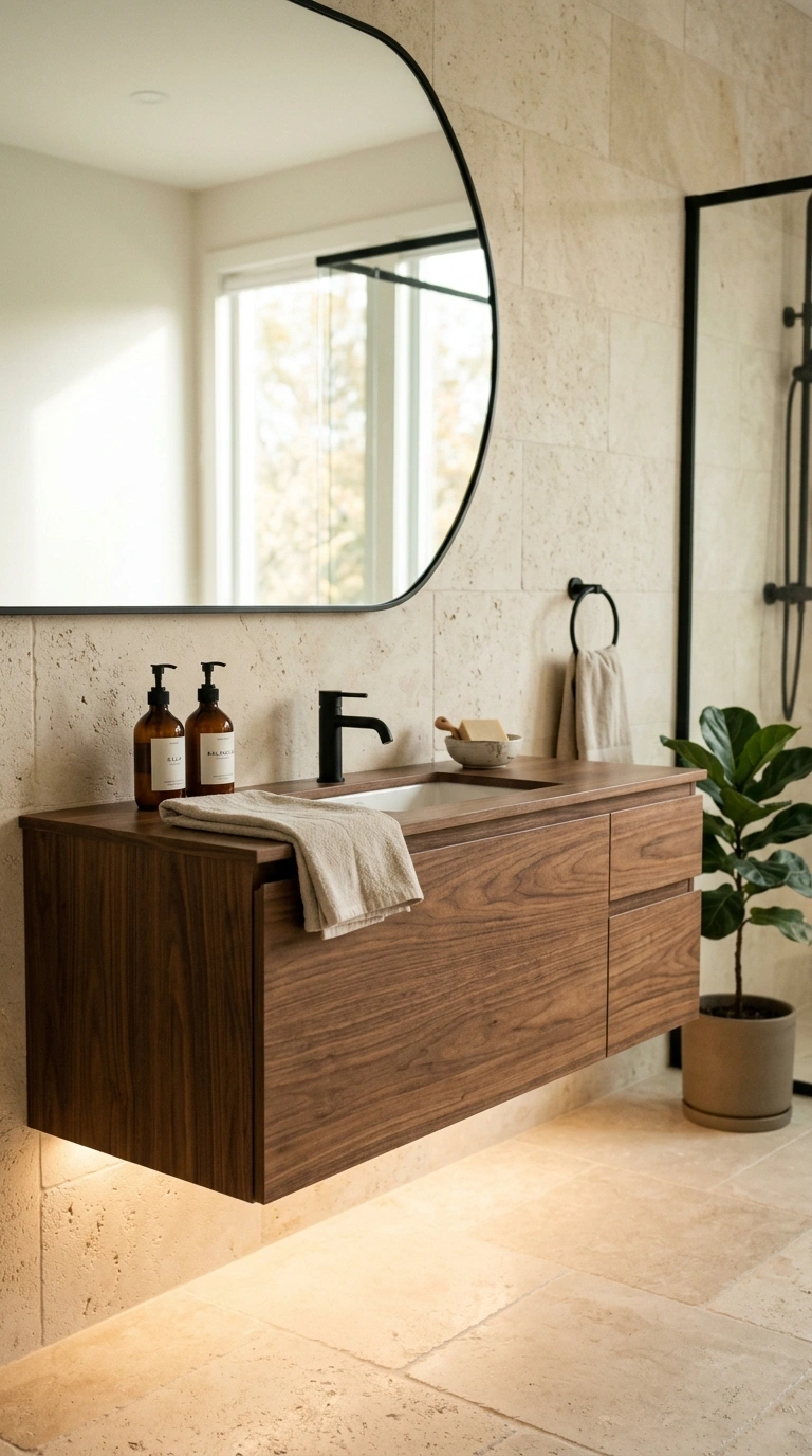 003 Minimal Floating Vanity With Warm LED Lighting Cre