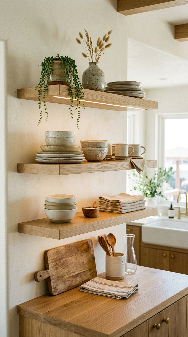003 Neutral Open Shelving With Handmade Ceramics Creat