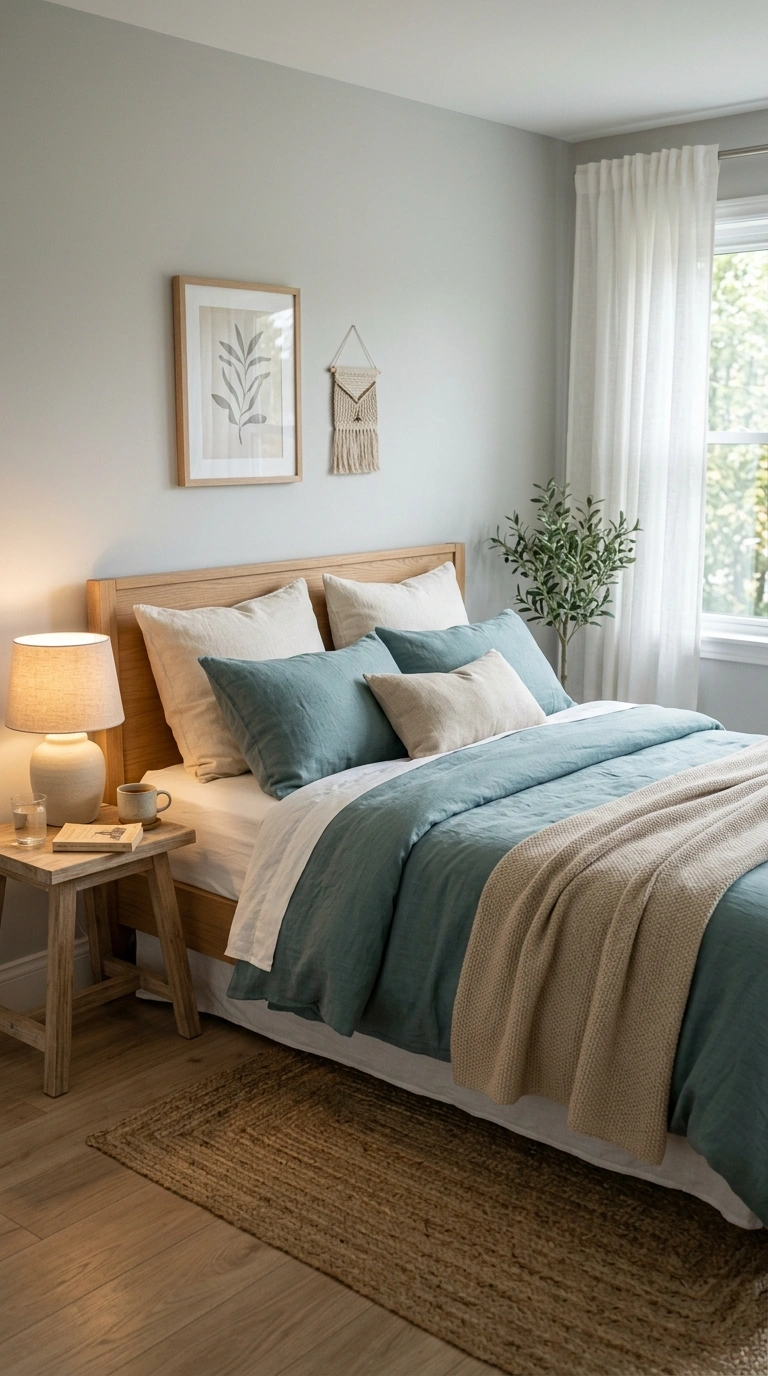 004 19 Teal Bedroom with Soft Layered Bedding and Cozy Teal bedroom with layered bedding 202605210111