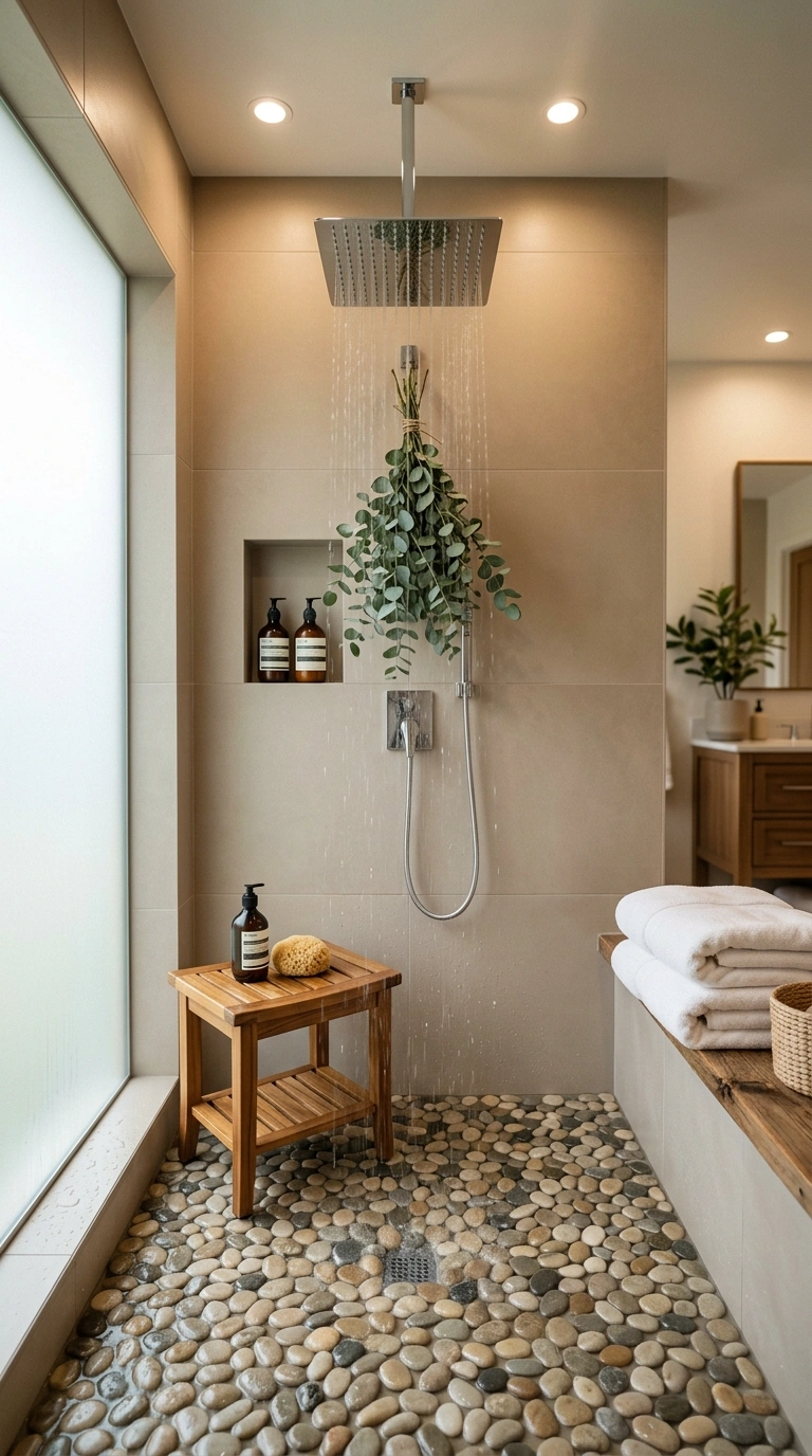 004 Pebble Floor Rainfall Shower Spa Design Create a h