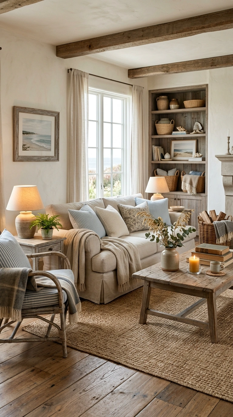 005 22 Coastal Farmhouse Living Room With Rustic