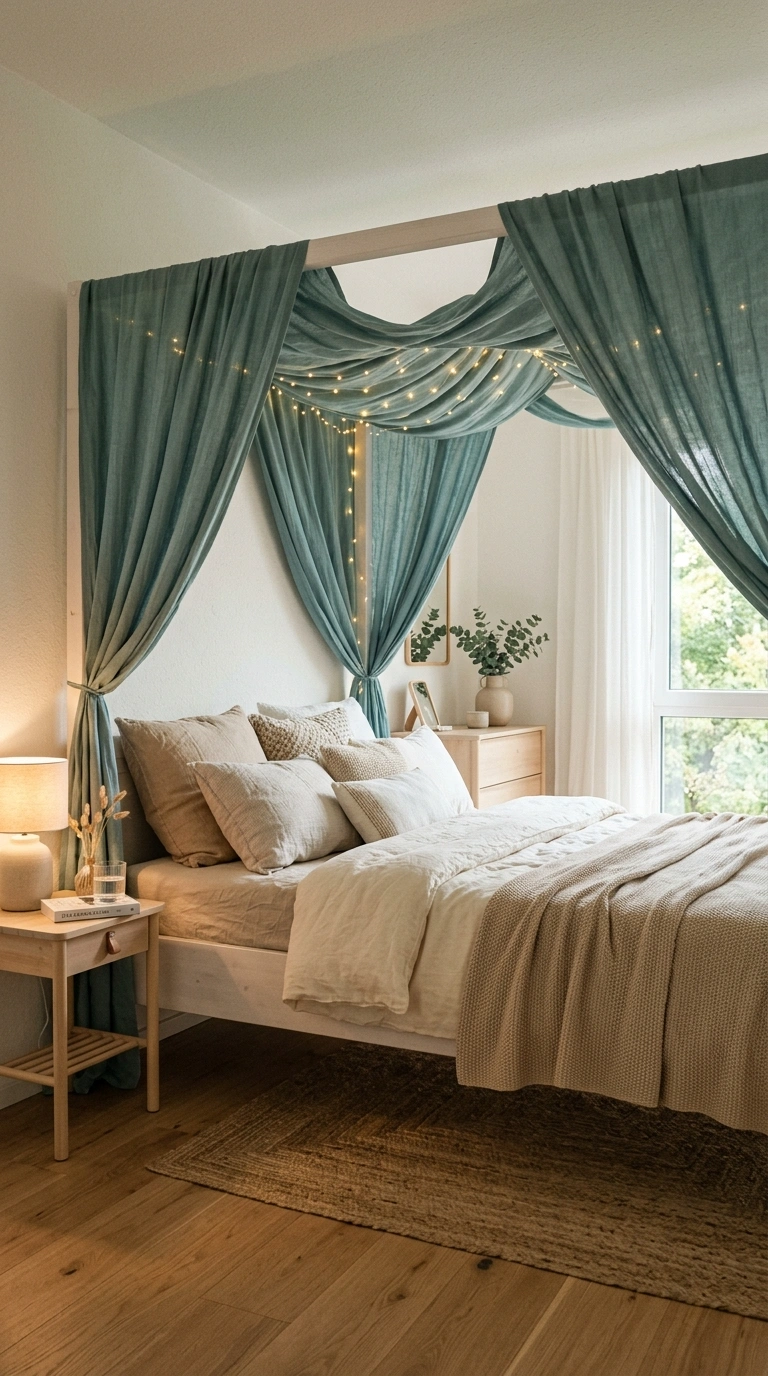 005 5 Teal Canopy Bed Dreamy Soft Lighting Bedroom Pro Teal canopy bed dreamy bedroom 202605210054