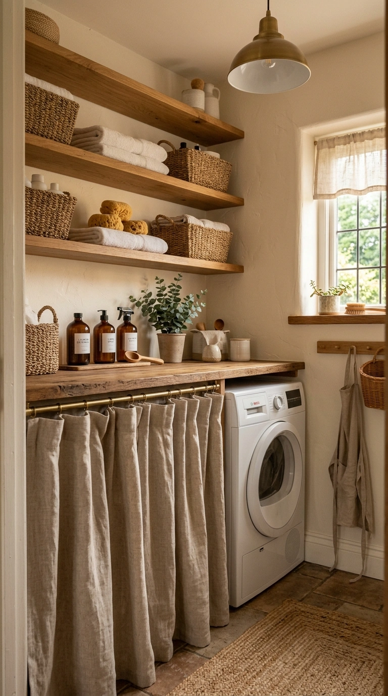 005 Farmhouse Laundry Room With Linen Curtains Create Farmhouse laundry room with curt… 202605212300
