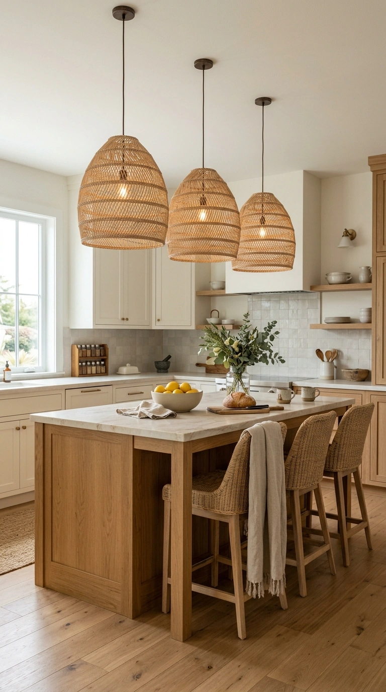 005 Woven Pendant Lights Over Kitchen Island Create a