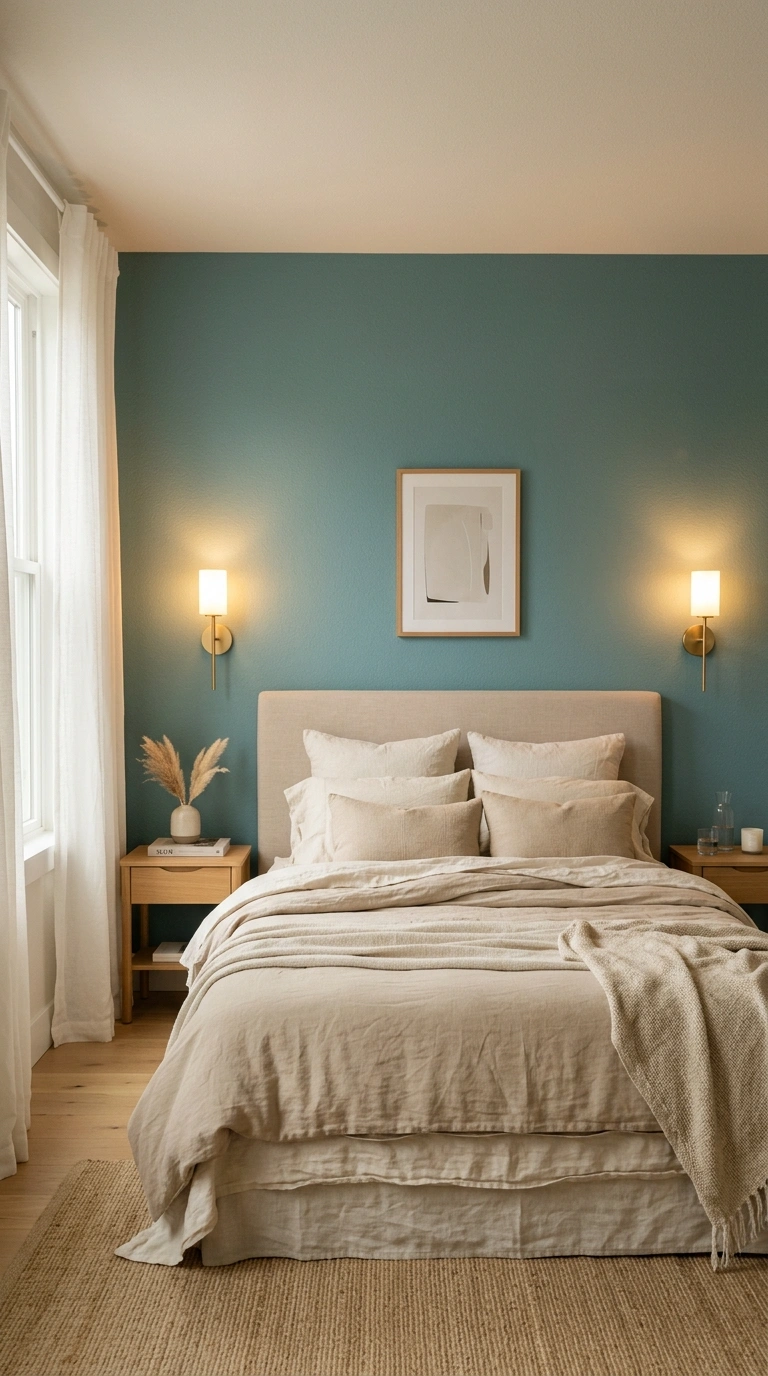 006 6 Teal Accent Wall Bedroom with Soft Warm Sconce L Teal accent wall bedroom sconces 202605210055