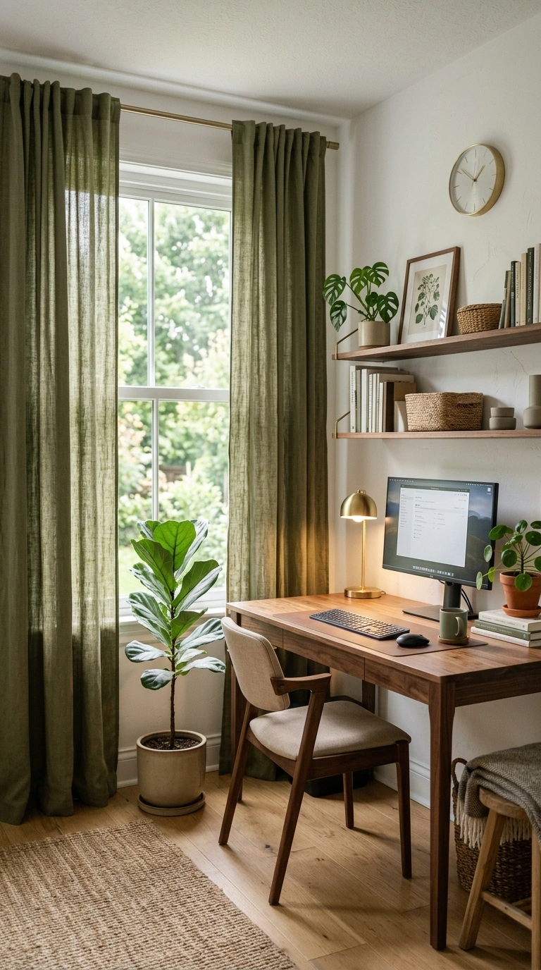 006 Soft Olive Green Curtains In A Nature Inspired Wor