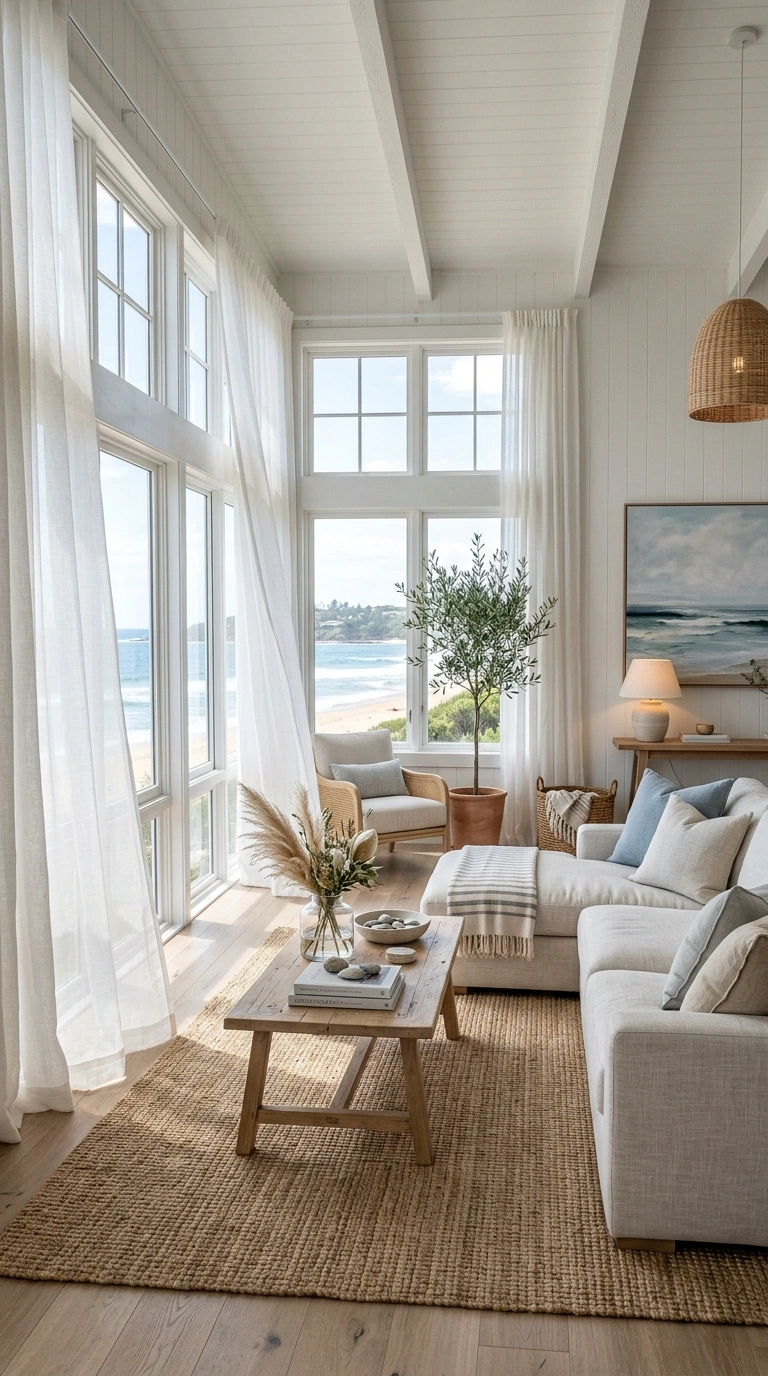 007 Airy Coastal Living Room With Oversized Windows Cr Coastal living room with windows 202605202306