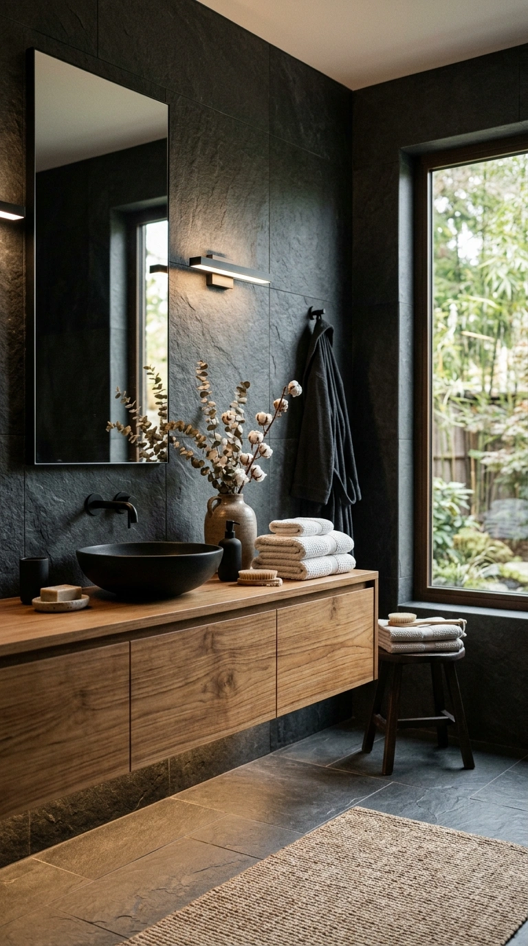 007 Dark Stone And Wood Luxury Zen Bathroom Create a h