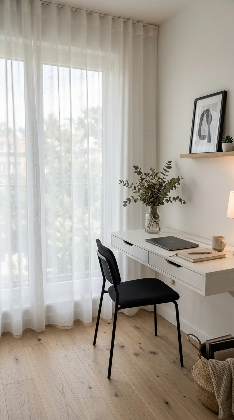 007 Frosted Sheer Curtains In A Bright Small Office Cr