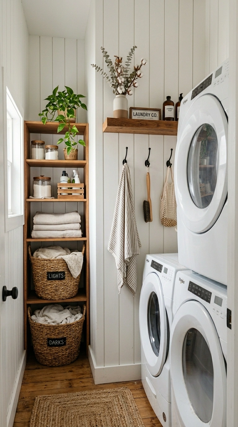007 Small Laundry Room With Vertical Shiplap Walls Cre Small laundry room vertical shiplap 202605212302