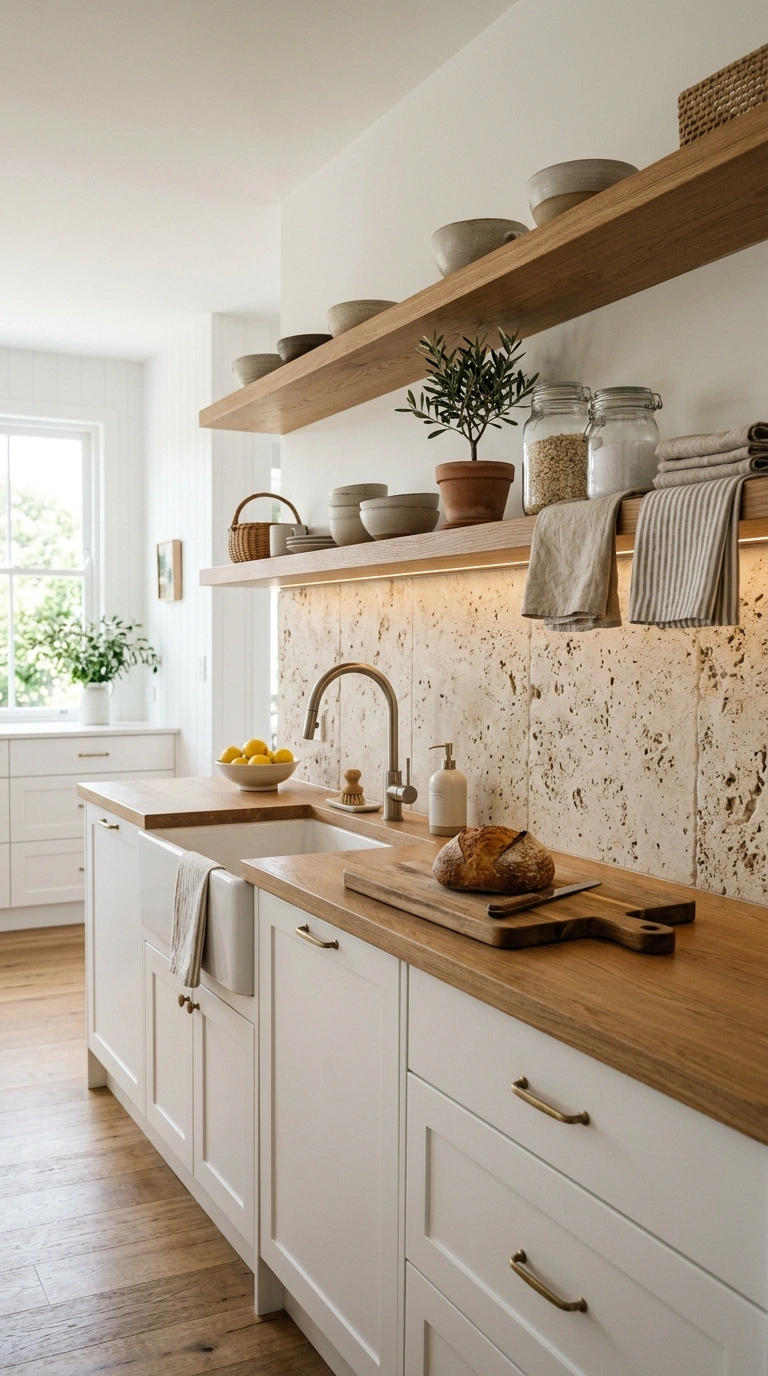 007 Textured Stone Backsplash Coastal Kitchen Create a