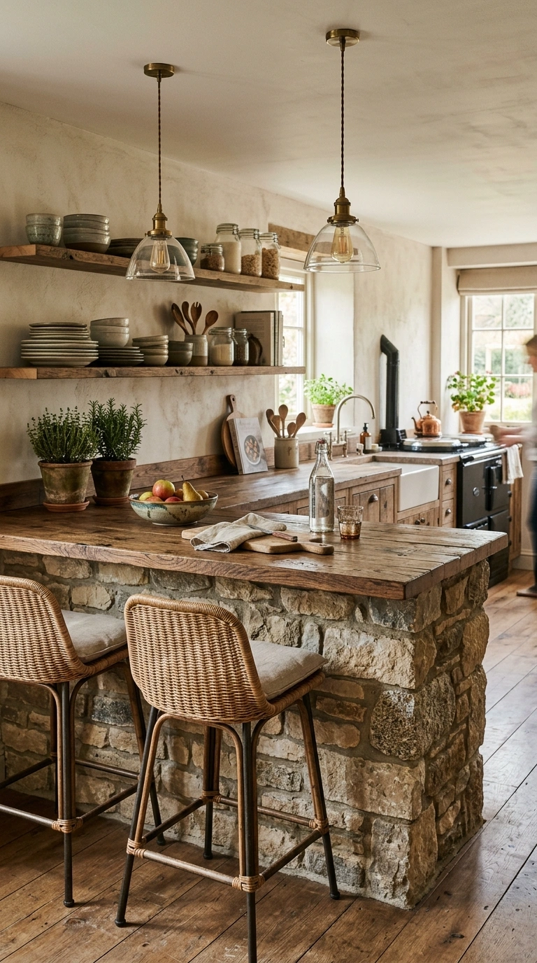 008 8 Rustic Stone Peninsula With Reclaimed Wood Creat
