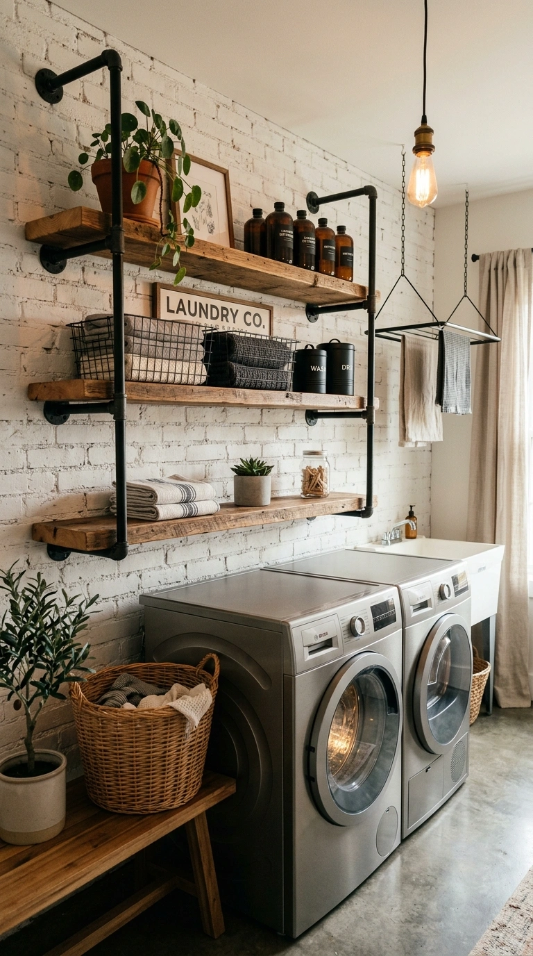 008 Industrial Pipe Shelves With Urban Warmth Create a