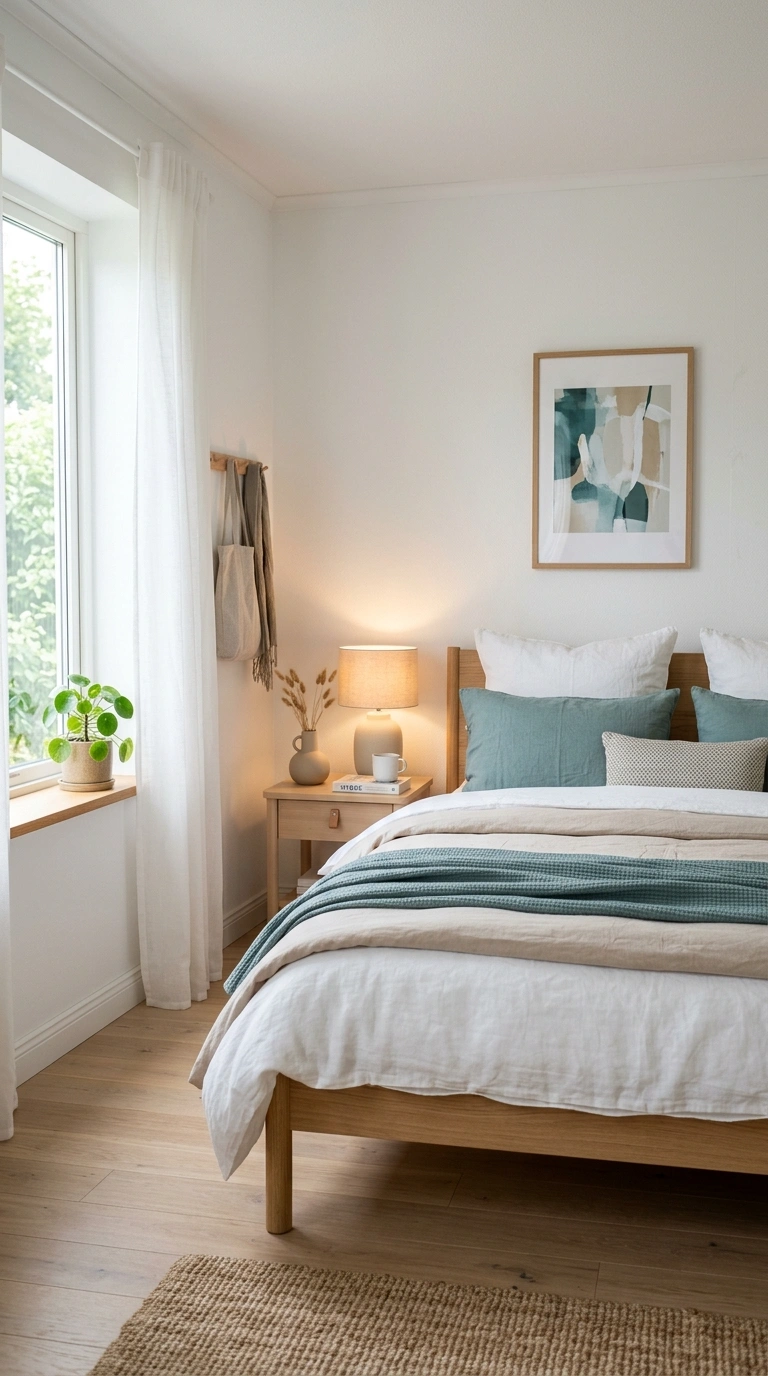 009 9 Teal Bedroom with Velvet Headboard and Warm Ambi Teal bedroom Scandinavian minima… 202605210055