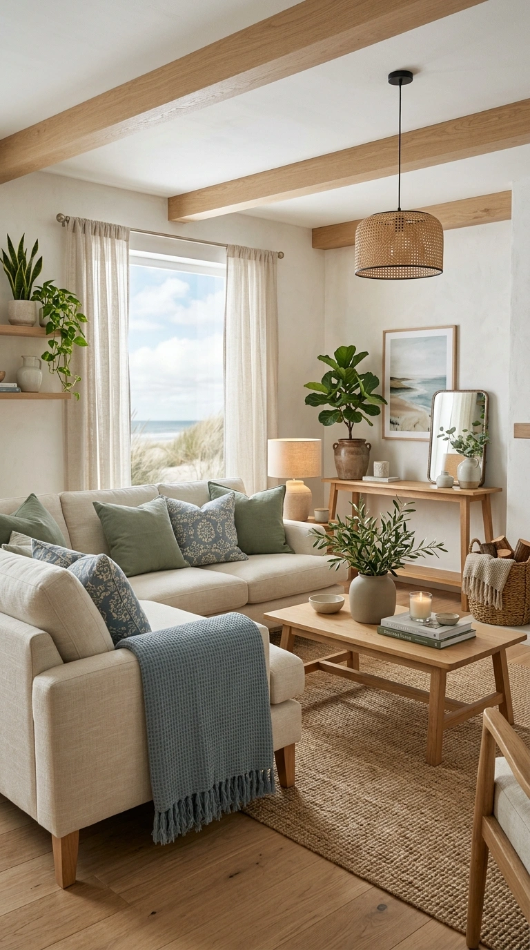 009 Relaxed Coastal Living Room With Earthy Green and Living room with green blue 202605202307