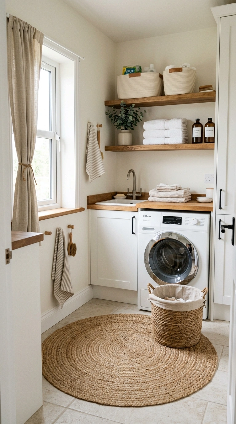 009 Small Farmhouse Laundry Room With Jute Rug Create Small farmhouse laundry room jut… 202605212303