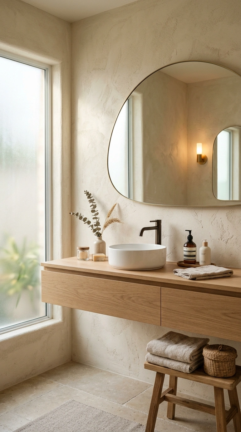 009 Textured Plaster Wall Zen Bathroom Design Create a