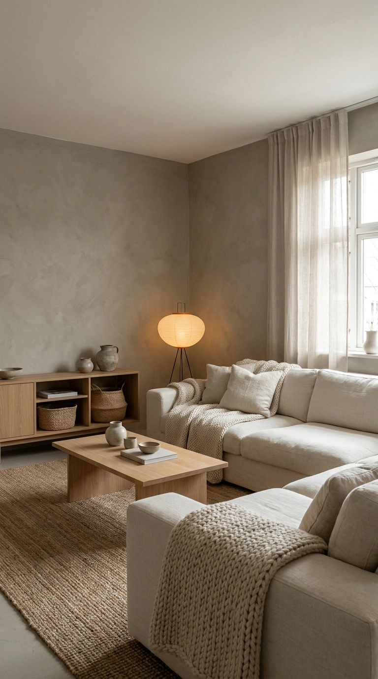 010 Earthy Greige Minimalist Living Room Create a high