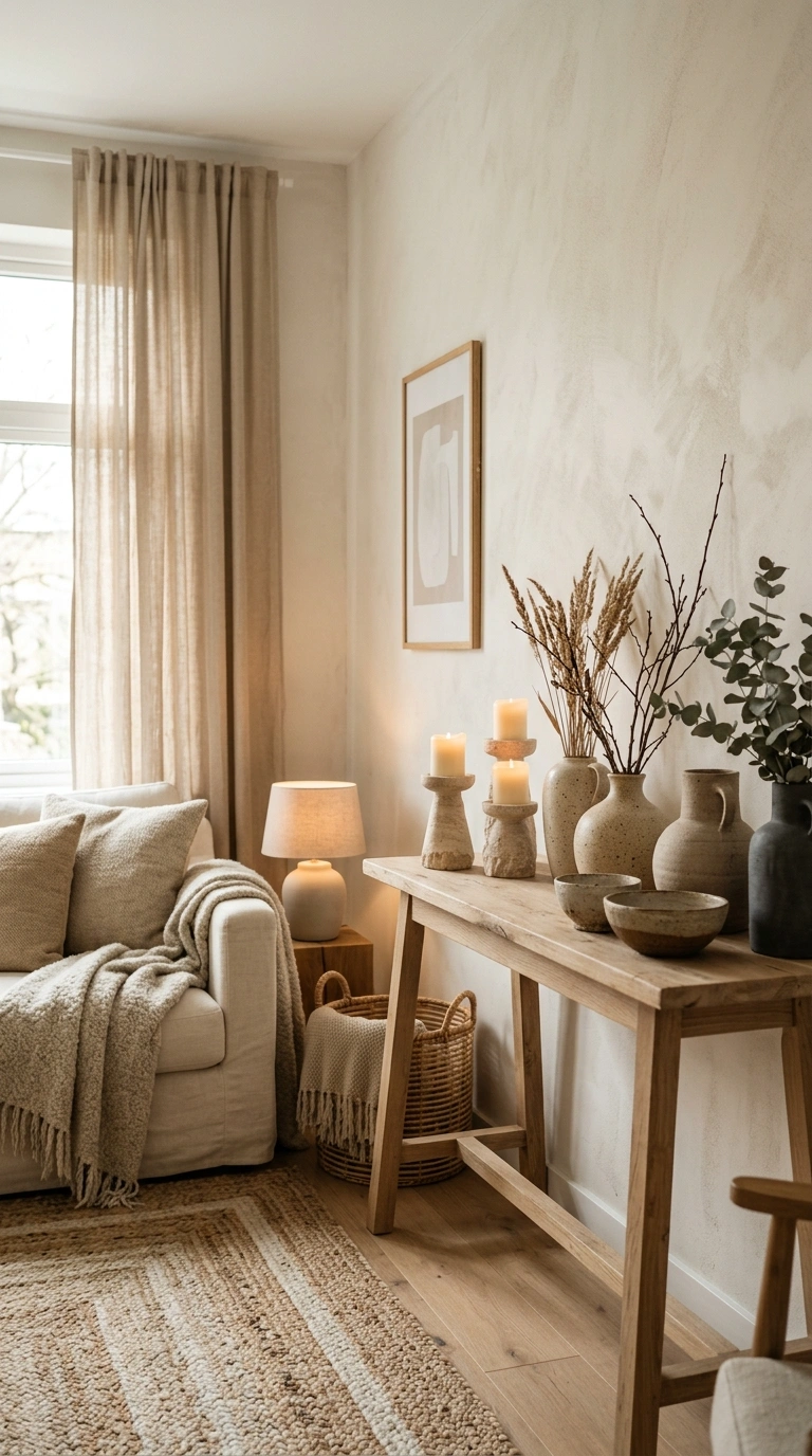 010 Scandinavian Living Room With Stone And Clay Decor