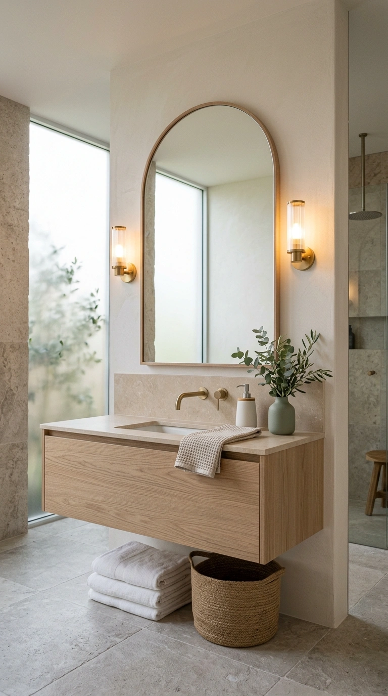 011 Curved Mirror Zen Bathroom With Soft Lighting Crea
