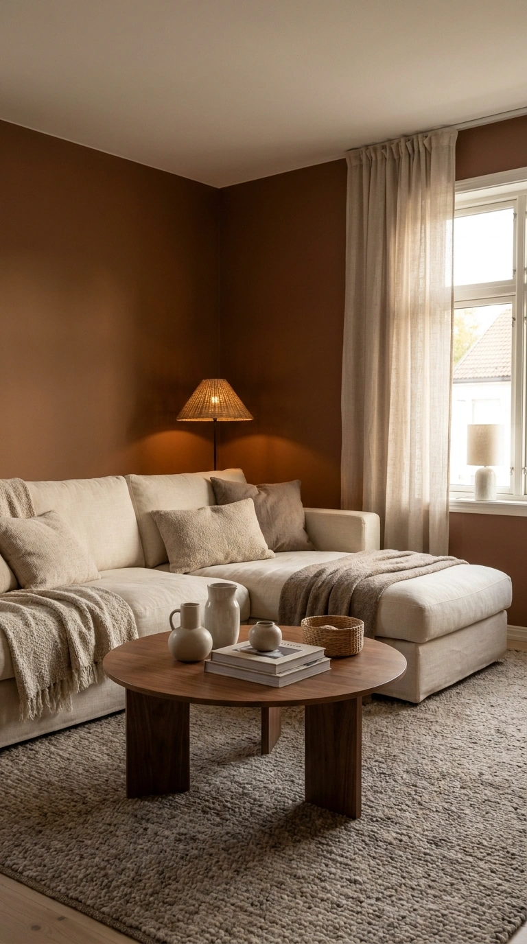011 Warm Cinnamon Brown Living Room Walls Create a hig