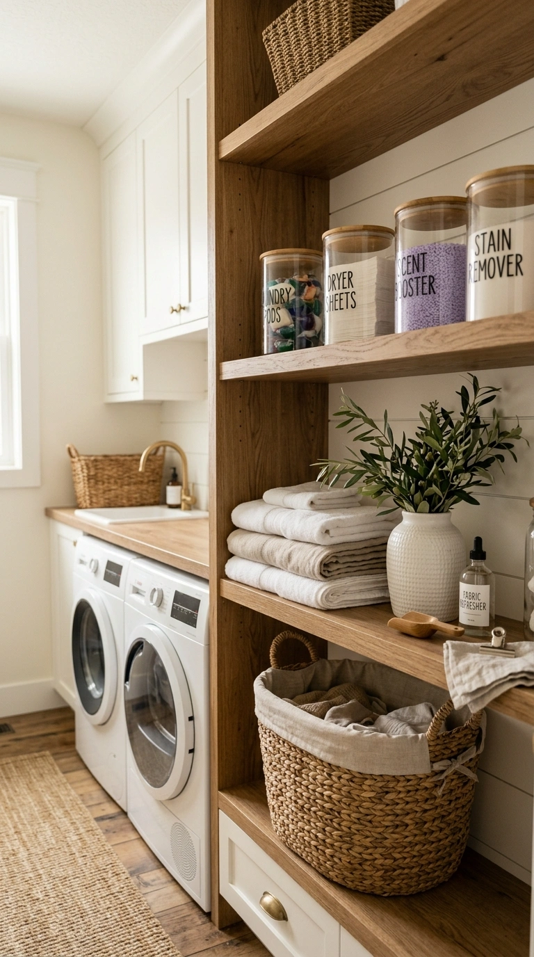 012 Cozy Laundry Room With Glass Storage Jars Create a Laundry room with glass jars 202605212306
