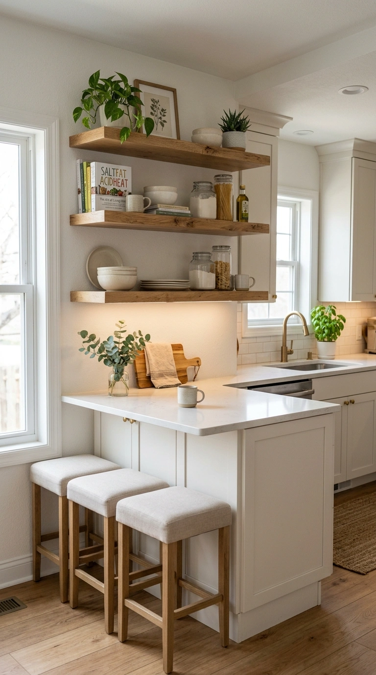 013 13 Compact Peninsula With Floating Shelves Create