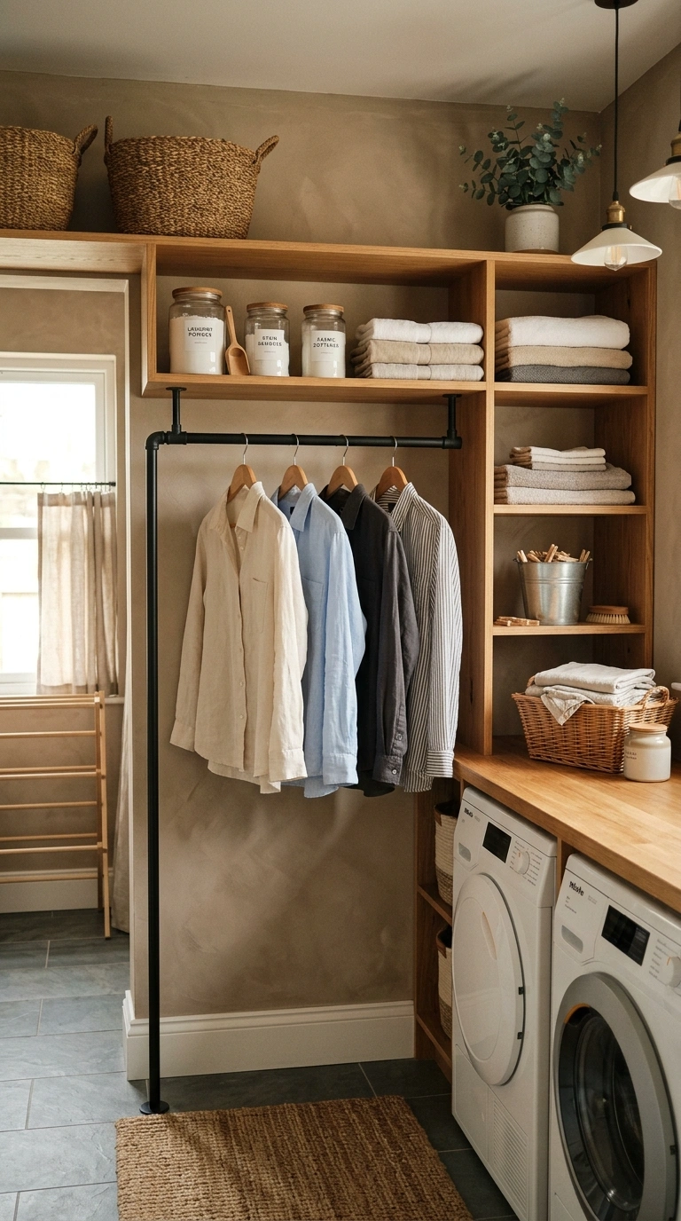 013 Open Shelves Mixed With Hanging Rods Create a high