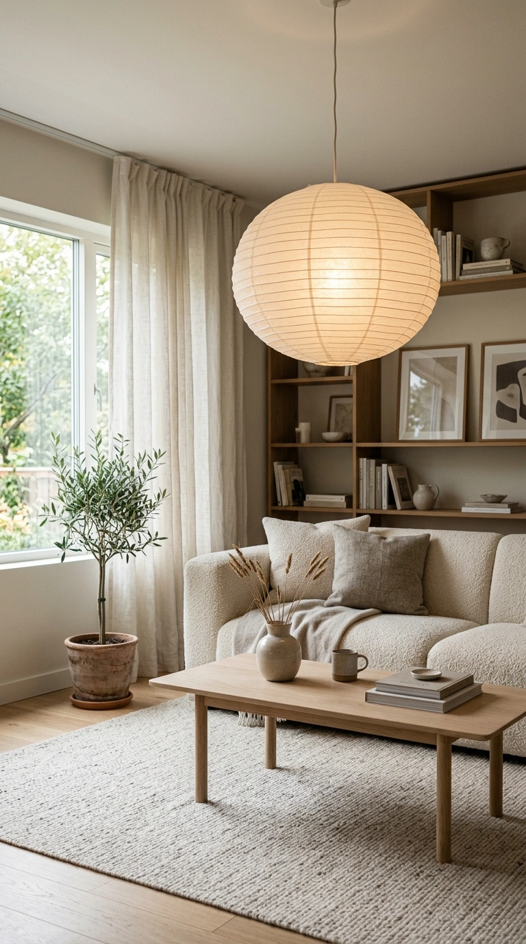 013 Scandinavian Living Room With Paper Pendant Lighti