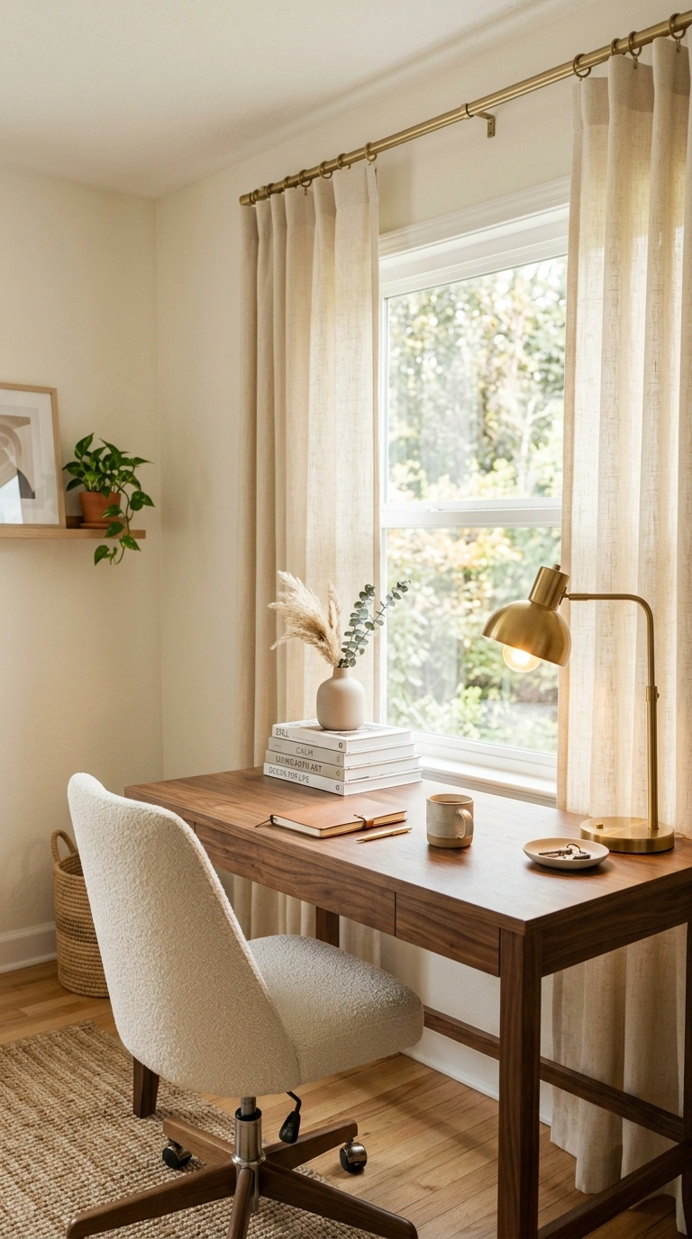 013 Warm Cream Curtains With Elegant Brass Accents Cre