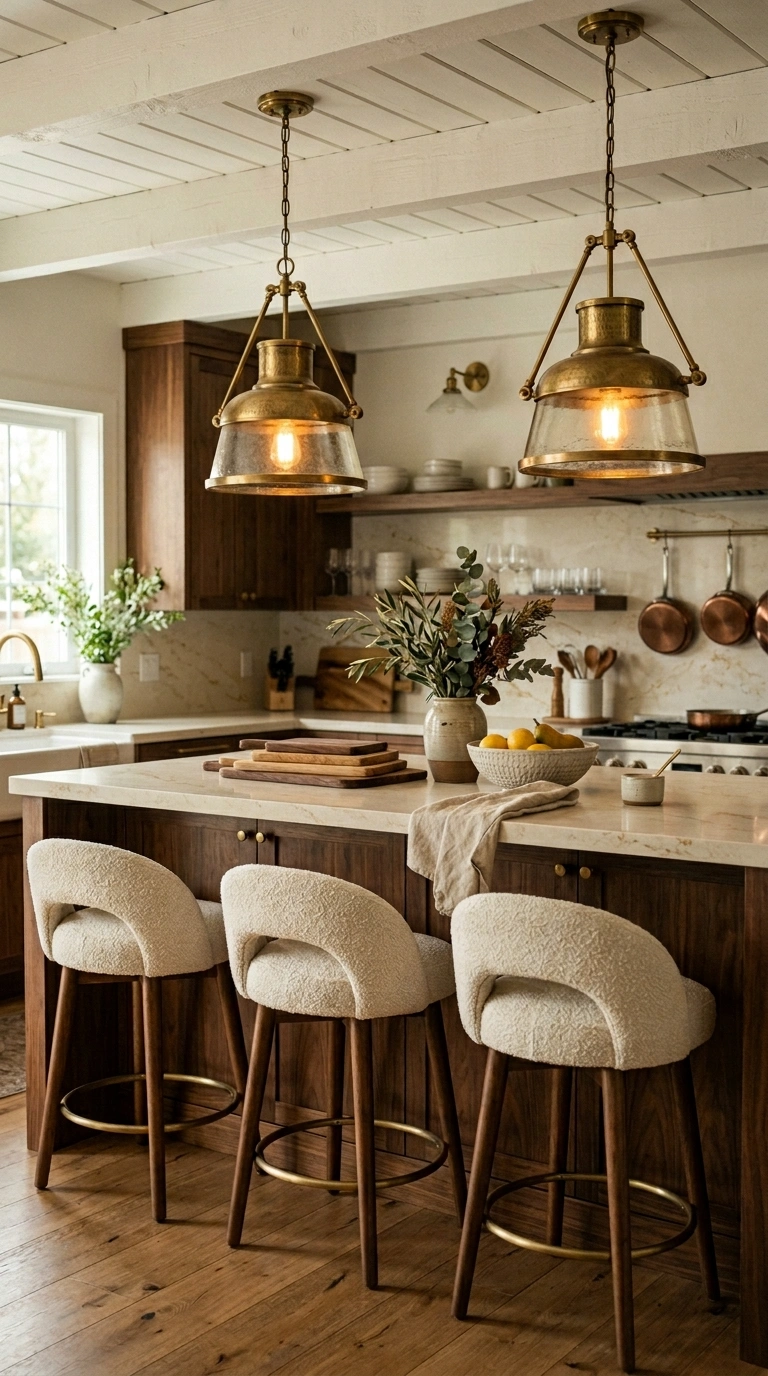 014 14 Walnut Peninsula With Statement Pendant Lights