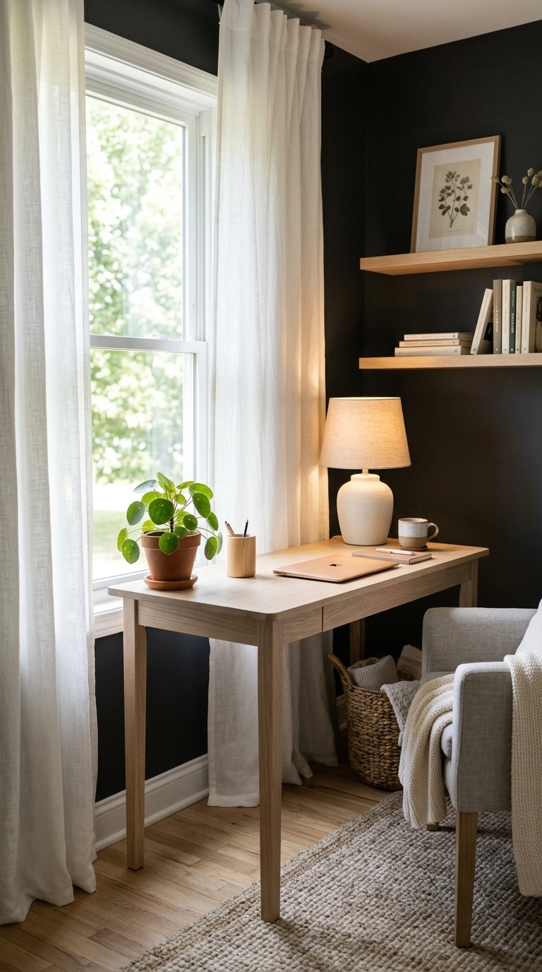 014 Bright White Cotton Curtains In A Dark Office Crea