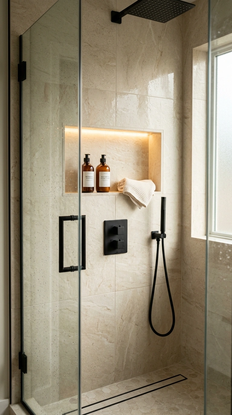 015 Built In Shower Niche With Warm Lighting Create a