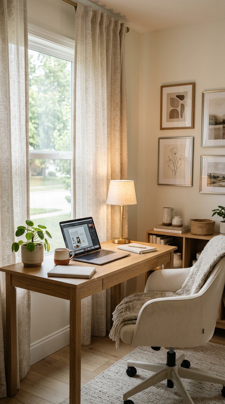 015 Subtle Patterned Curtains In A Creative Office Cre