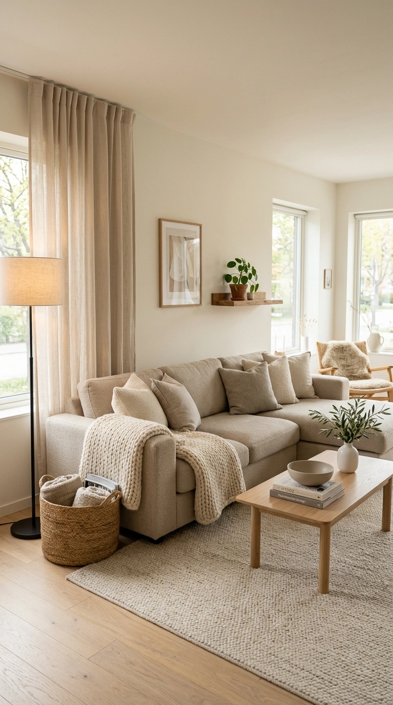016 Scandinavian Living Room With Neutral Sectional So