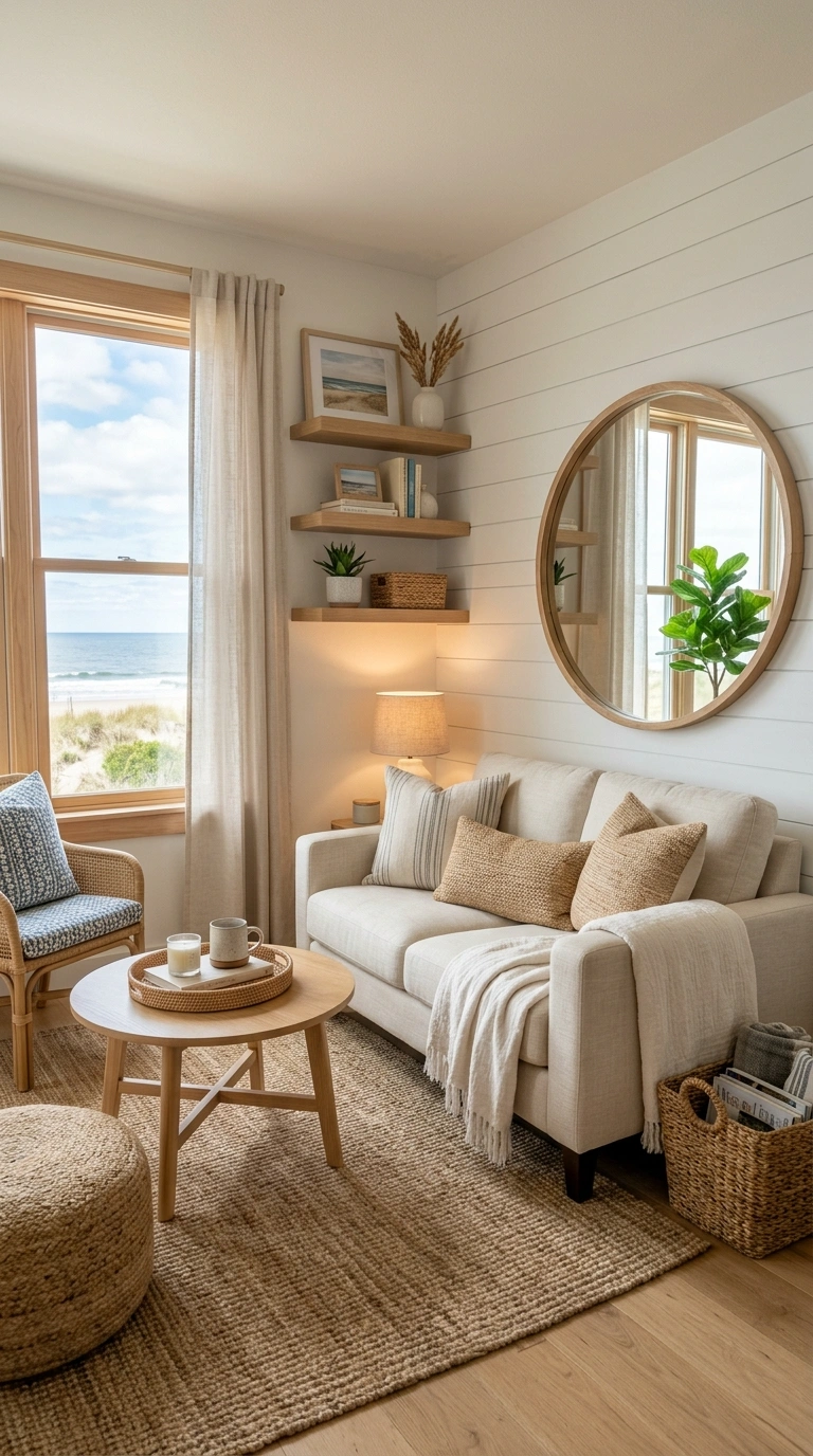 017 Small Coastal Living Room With Smart Furniture Lay Small living room with furniture 202605202311