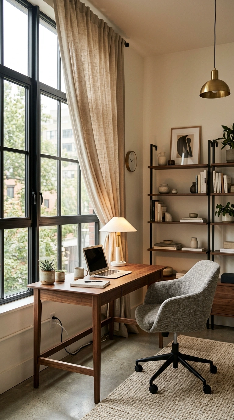 018 Beige Curtains With Black Framed Windows Create a