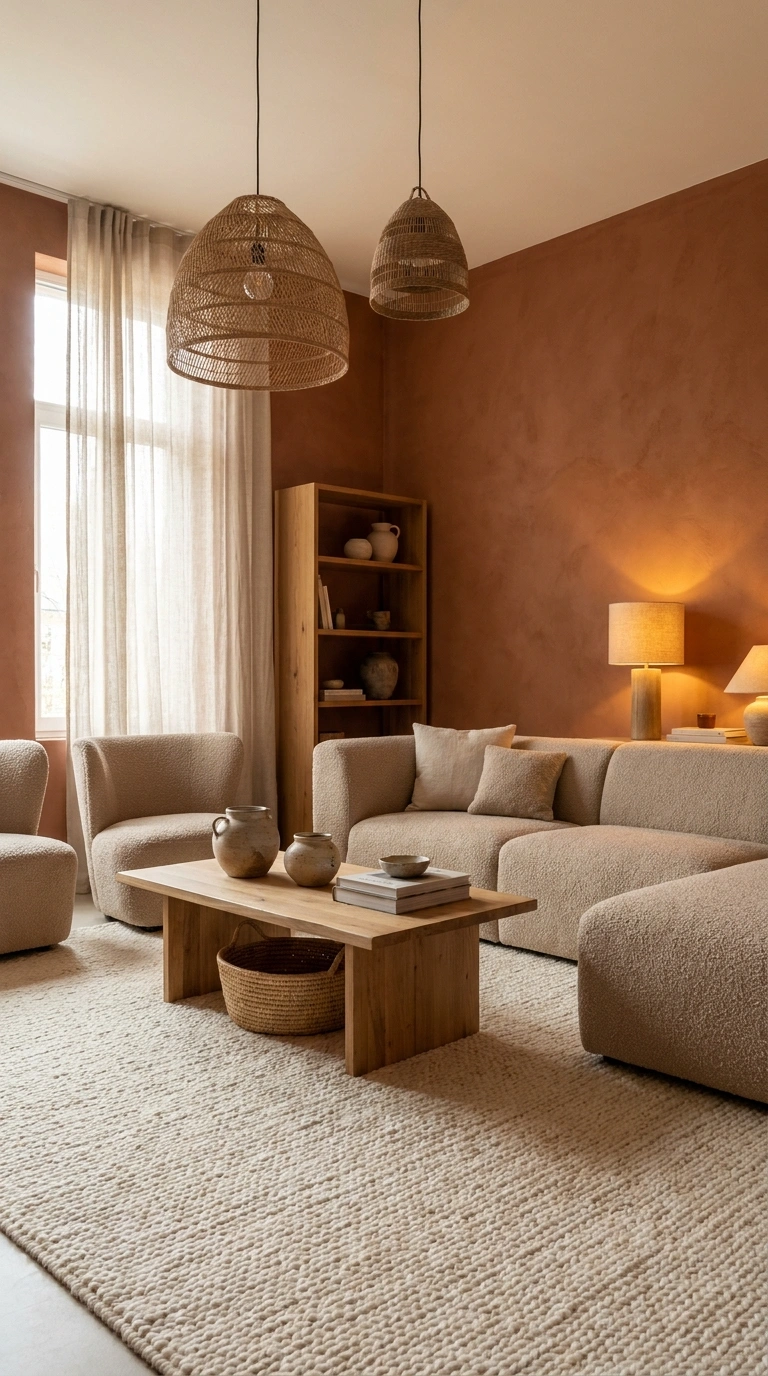 018 Burnt Clay Warm Modern Living Room Create a high r