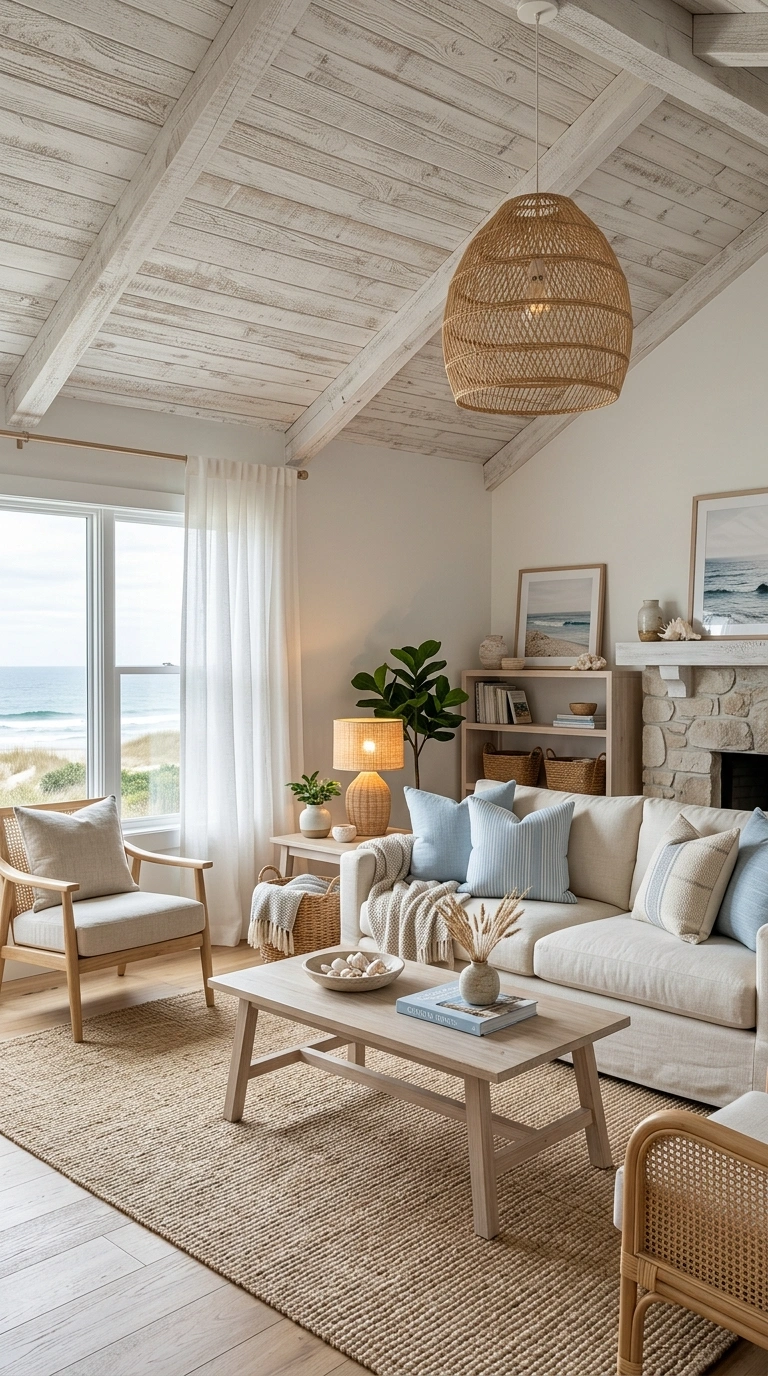 018 Coastal Living Room With Whitewashed Wood Ceilings Coastal Living Room With Whitewashed 202605202311
