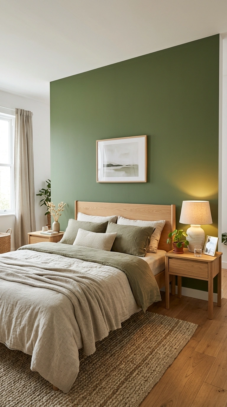 019 A bedroom where the accent color sits on a solid u