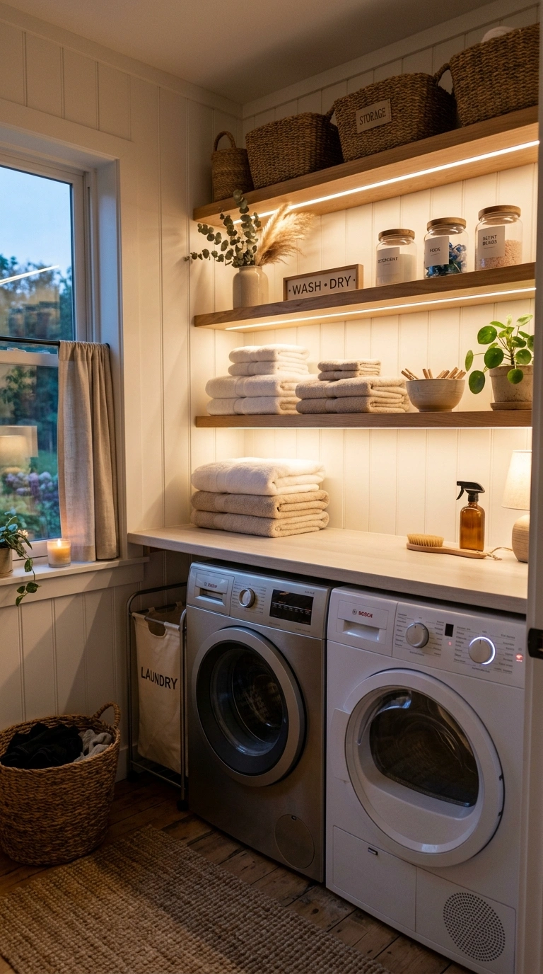 019 Cozy Laundry Room With Under Shelf Lighting Create Laundry room with under shelf 202605212311