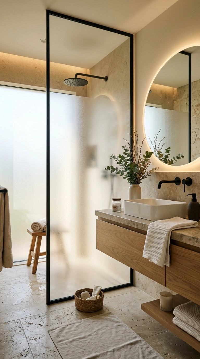 019 Frosted Glass Divider Modern Spa Bathroom Create a